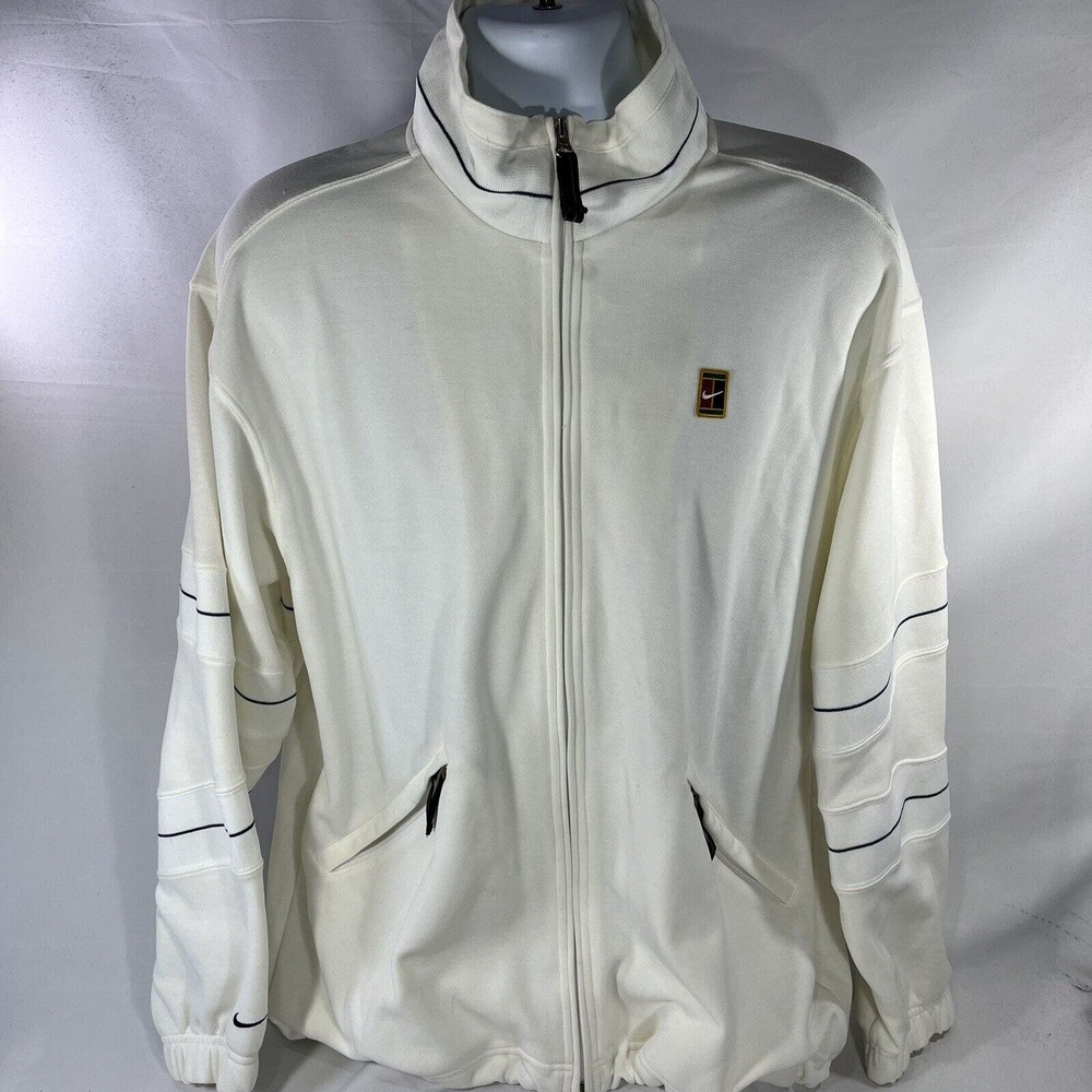VINTAGE NIKE CHALLENGE COURT TRACK JACKET TENNIS MENS MEDIUM FULL ZIP WHITE MOCK